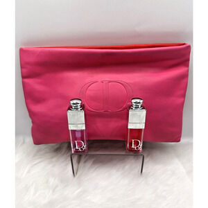 Christian Dior Beauty Pink & Red Two-toned Cosmetic Bag W/Dior Addict Lip Tints
